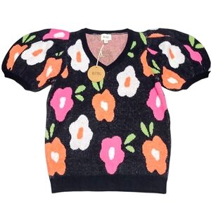 *NEW* WOMEN'S (SIZE M) BIBI FLORAL PUFF SLEEVE V-NECK SWEATER